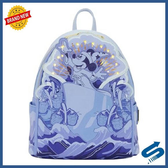 Light Up Mini Backpack Faux Leather Adjustable Straps 9x10.5x4.5in